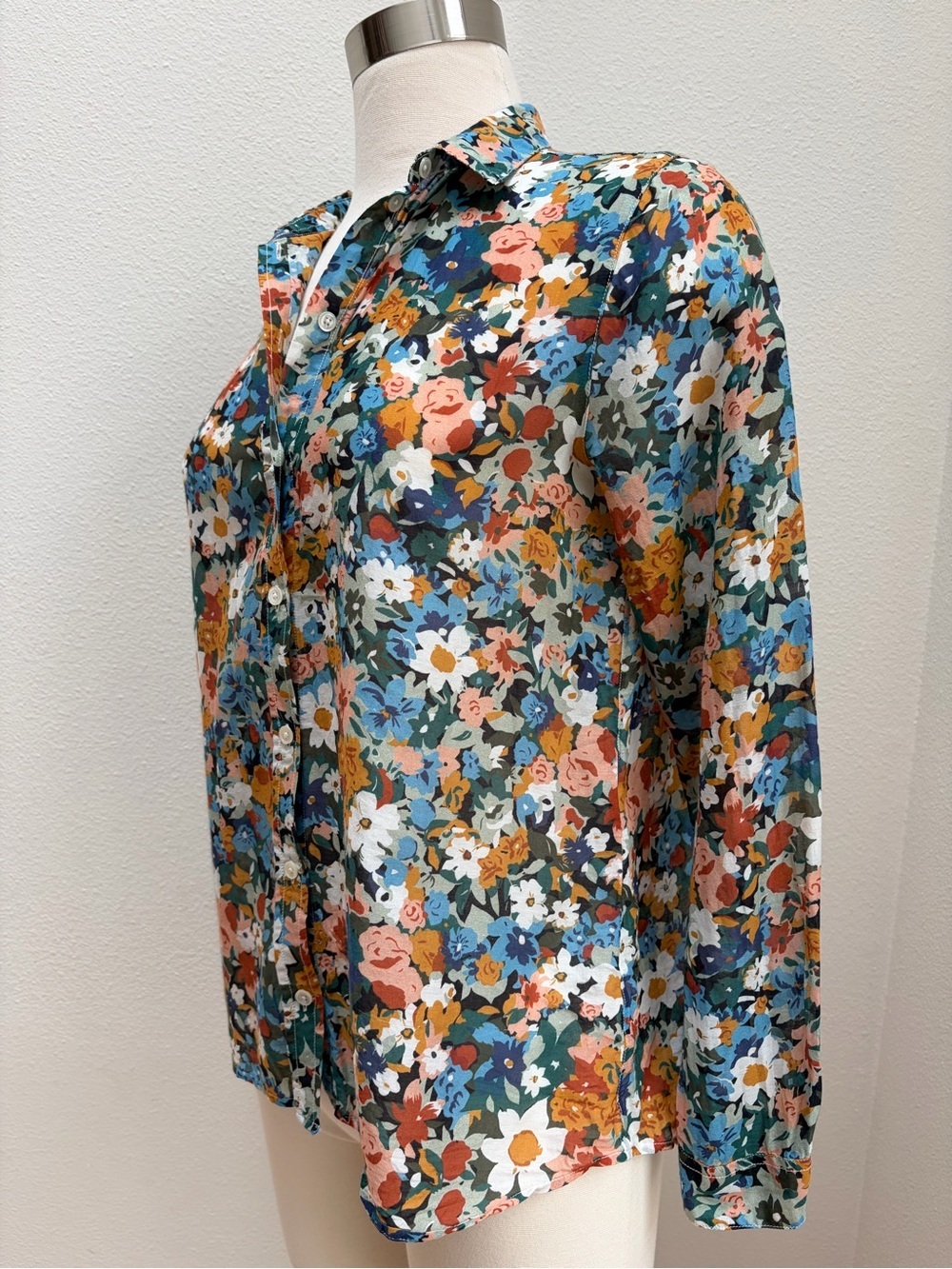 Sezane Floral Pierro Shirt Fall Flowers Button Up Blouse Silk Blue Size Small 36 - Picture 5 of 10